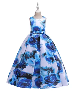 بيبكلو فستان حفلات بلا أكمام بنقوش الزهور - أزرق
