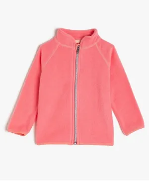 Koton Solid Zip Through Sweat Jacket - Pink