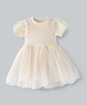 Lamar Baby Balloon  Sleeves Dress - White