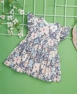 Smart Baby Frill Sleeved Floral Print Dress - Multicolor