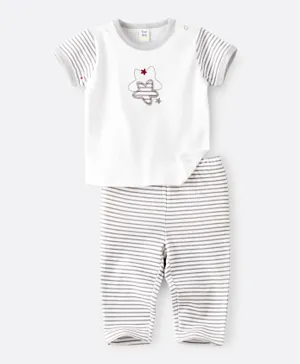 Tiny Hug Star Embroidered Pyjama Set - White