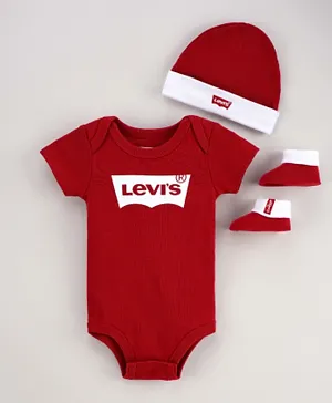 Levi’s Batwing 3-Piece Bodysuit with Cap and Booties Set - Red