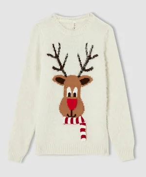 DeFacto Reindeer Winter Christmas T-Shirt - Ecru