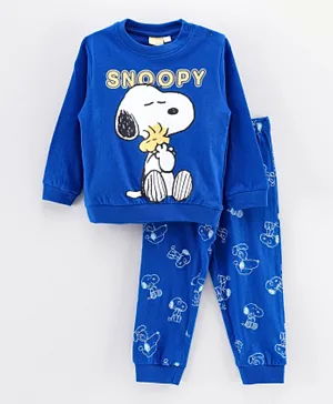 Peanuts Character Print Night Suit - Blue
