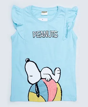 R&B Kids Snoopy Printed Ruffle Details T-Shirt - Blue