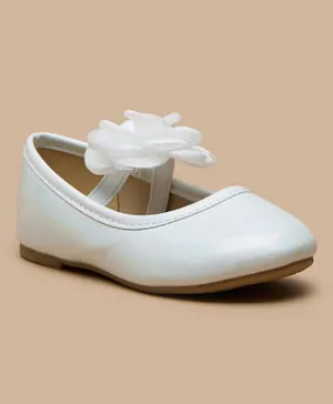 Flora Bella by Shoexpress Floral Accent Slip On Round Toe Ballerina Shoes - White