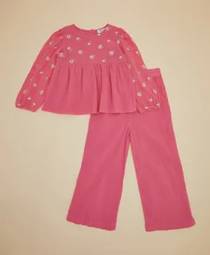 R&B Kids Full Sleeves  Crepe Top & Trouser Set - Pink