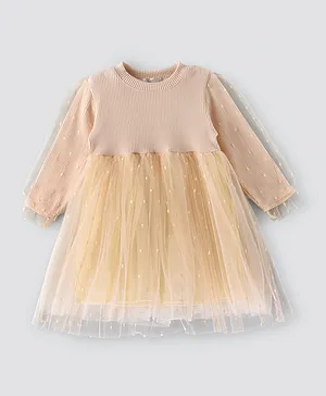Lamar Baby Round Neck Party Dress - Beige