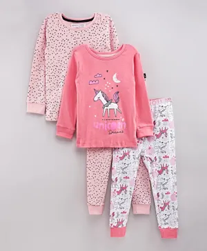 Minoti 2 Pack Unicorn & Hearts Pyjama Set - Pink