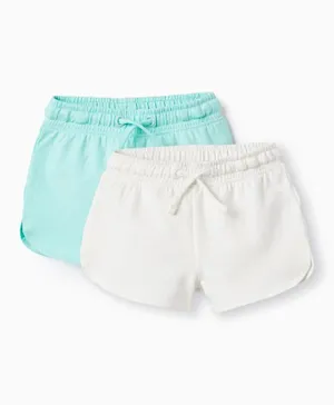 Zippy 2 Pack Solid Cotton Shorts - White & Green