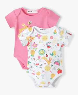 Minoti 2 Pack All Over Printed Bodysuits - White & Pink