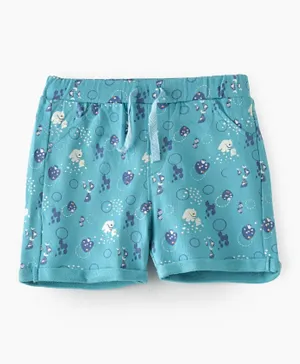 Jam Fish All Over Print Cotton Knit Shorts - Blue