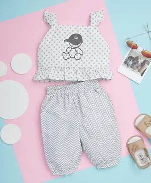 Smart Baby Sleeveless Printed Top With Elasticated Capri Set - White/Black/Grey