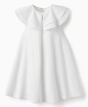 Zippy Cotton Sleeveless Ruffled Dress - White