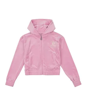 Juicy Couture Velour Graphic Zip Hooded Jacket - Pink