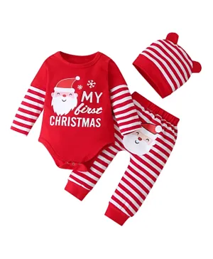 Highland My First Christmas Bodysuit with Pants & Cap - Red