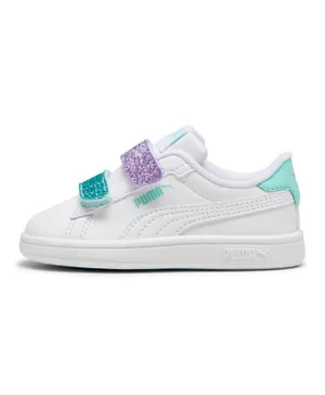 PUMA Smash 3.0 Glitter Detailed Velcro Closure Shoes - White/Lavender/Mint