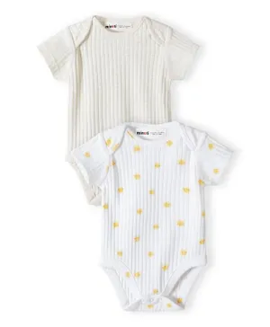 Minoti 2-Pack Solid & All Over Sun Printed Ribbed Bodysuits - White/Beige