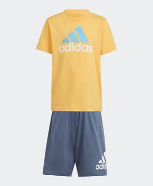 adidas Essentials Big Logo T-Shirt & Shorts Set - Yellow & Blue