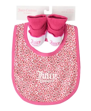 Juicy Couture Animal Print Bib and Booties Set - Pink