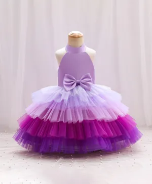 DDANIELA Brisget Bow Front Side Layered Dress - Purple