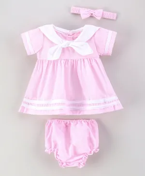 Rock a Bye Baby Sailor Dress, Bloomer And Headband Set - Pink