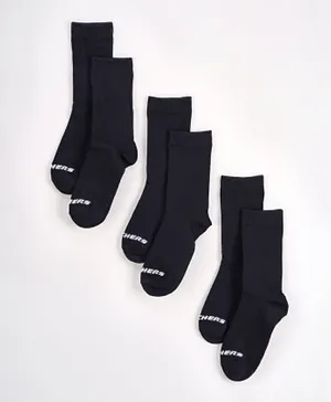 Skechers 3 Pack Non Terry Crew Socks - Black