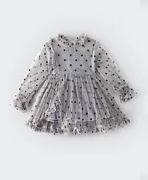 Lamar Baby Polka Dot Party Dress - Grey