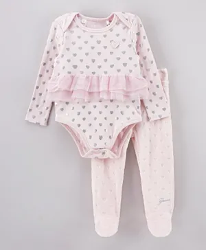 Guess Kids Hearts Bodysuit with Pants - Pink