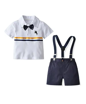Babyqlo Collar Neck Tee And Shorts With Suspenders - White