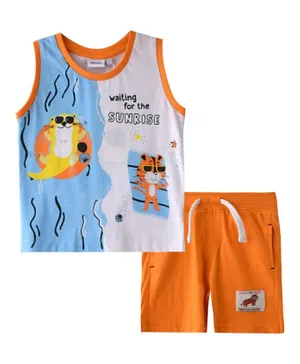 Victor and Jane Tiger Graphic T-Shirt & Shorts Set - Grey & Orange
