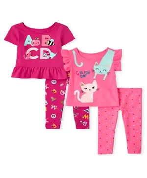 The Children's Place 2 Pack Learning Short Sleeves Top & Pant Set - Palm Pink