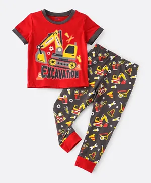 Babyqlo Excavation Crane Glow In The Dark Pyjama Set - Red