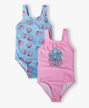 Minoti 2 Pack Sea Shells Print Swimsuits - Pink & Blue