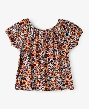 Jelliene Puff Sleeves Floral Top - Multicolor