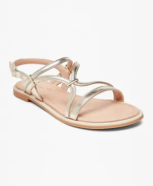 Little Missy Hook & Loop Closure Strappy Flat Sandals - Gold