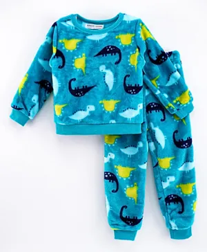 Minoti All Over Printed Dino Cuddle Fleece Pyjama Set - Blue