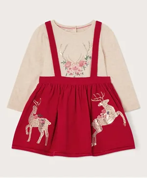 Monsoon Children Baby Sequin Corduroy Reindeer Pinafore Set Dress - Multicolor