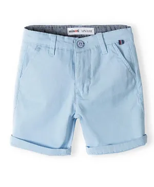 Minoti Cotton Solid Oxford Smart Shorts - Blue