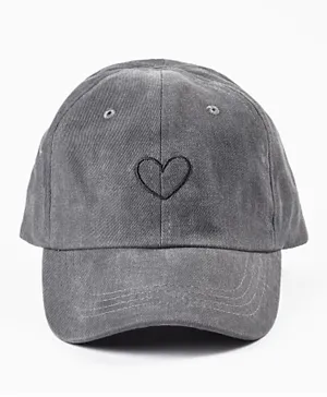 Zippy Heart Embroidered Cotton Cap - Dark Grey