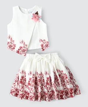 Babyqlo Embellished Sleeveless Top with Skirt Set - Multicolor