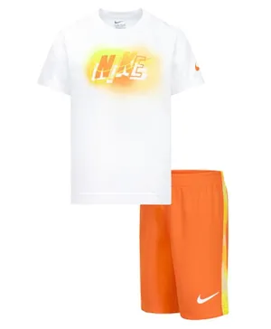 Nike Hazy Rays Graphic T-shirt & Shorts Set - White & Orange