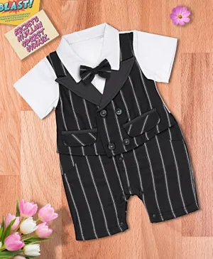 Babyqlo Striped Romper With Bow - Black