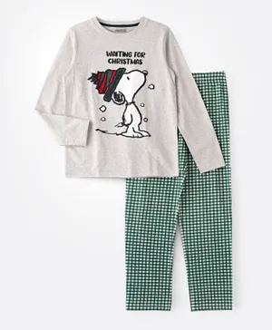 Peanuts Snoopy Christmas Pajama Set - Grey