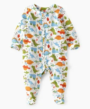 Tiny Hug All Over Dino Printed Front Open Sleepsuit - Multicolor
