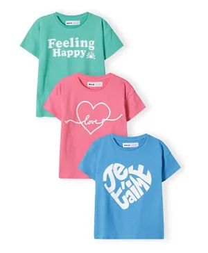 Minoti 3 Pack Happiness & Love Graphic T-Shirts - Green, Pink, Blue