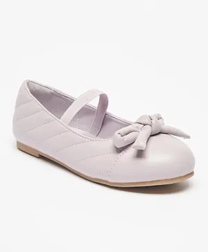 Juniors Quilted Round Toe Ballerina Shoes With Bow Detail - Lilac