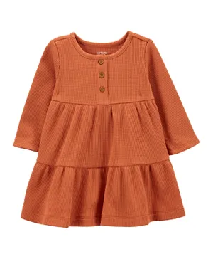 Carter's Long-Sleeve Tiered Thermal Dress - Orange