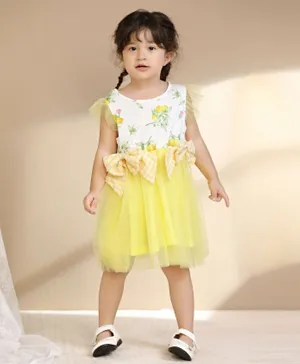 Smart Baby Bow Embellished Party Dress - Multicolor