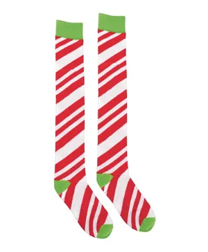 Party Centre Candy Striped Over the Knee Christmas Socks - Multicolour